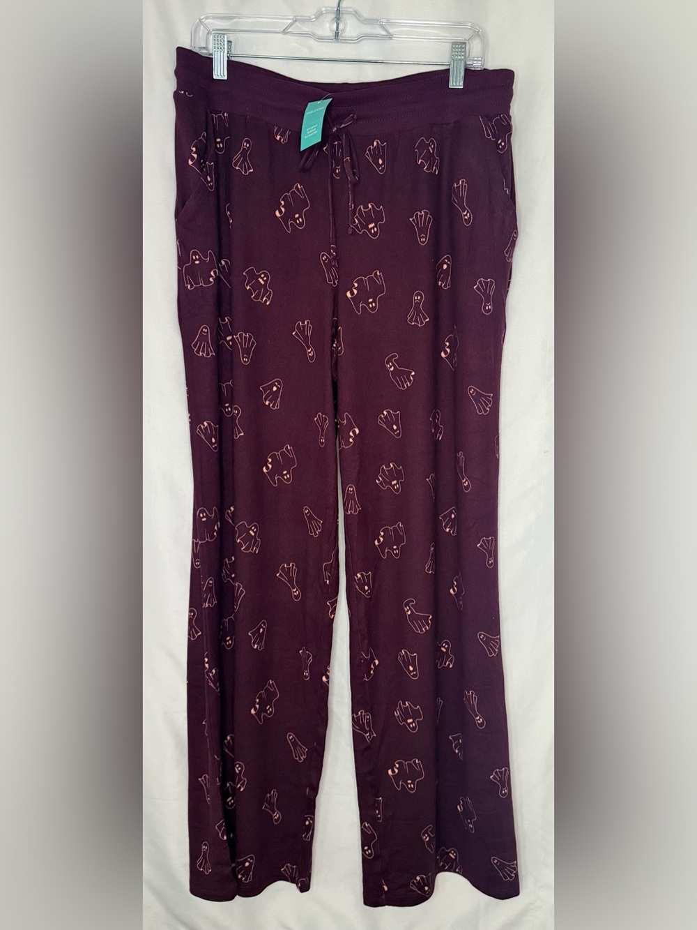 Maurices Burgundy Sleep Pants with Light Pink Ghost Print Size L